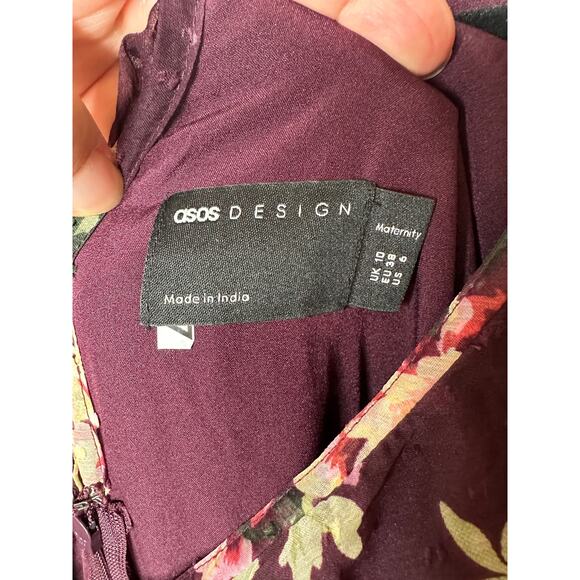 NEW Asos Design Maternity Drape Midi Dress Purple Berry Print Womens Maternity 6 - Picture 9 of 10